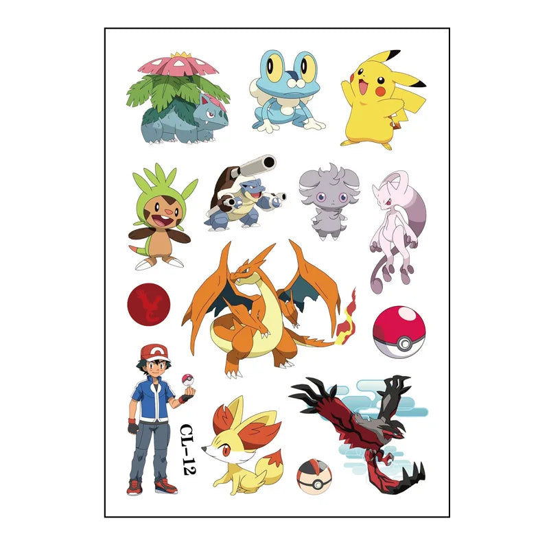 1Pcs New Pokemon Tattoo Stickers Pikachu Action Cartoon Temporary Tattoos For Funny Birthday Gift