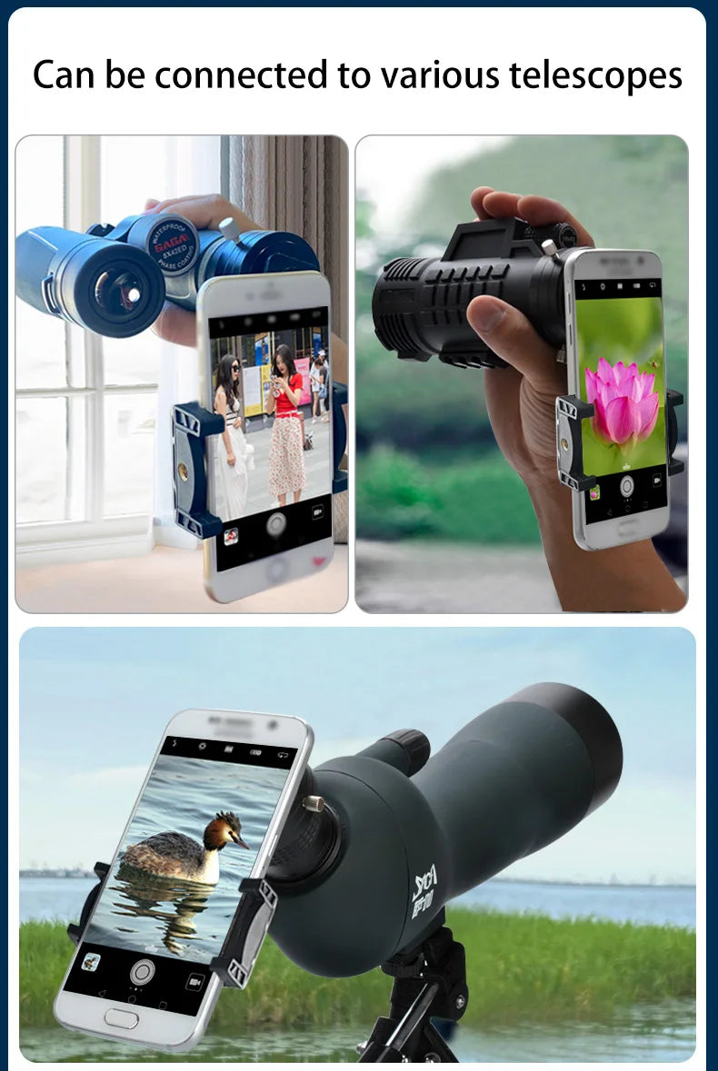 Metal mobile phone clip double monocular astronomical telescope microscope eyepiece connected to mobile phone for taking picture