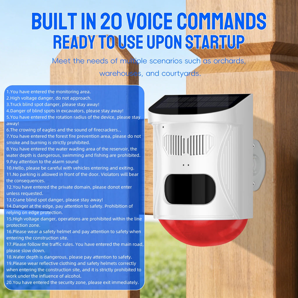 Solar Strobe Alarm Light with Motion Sensor Siren Outdoor Alarm Siren with Remote Controller 120db Sound Security Siren Light