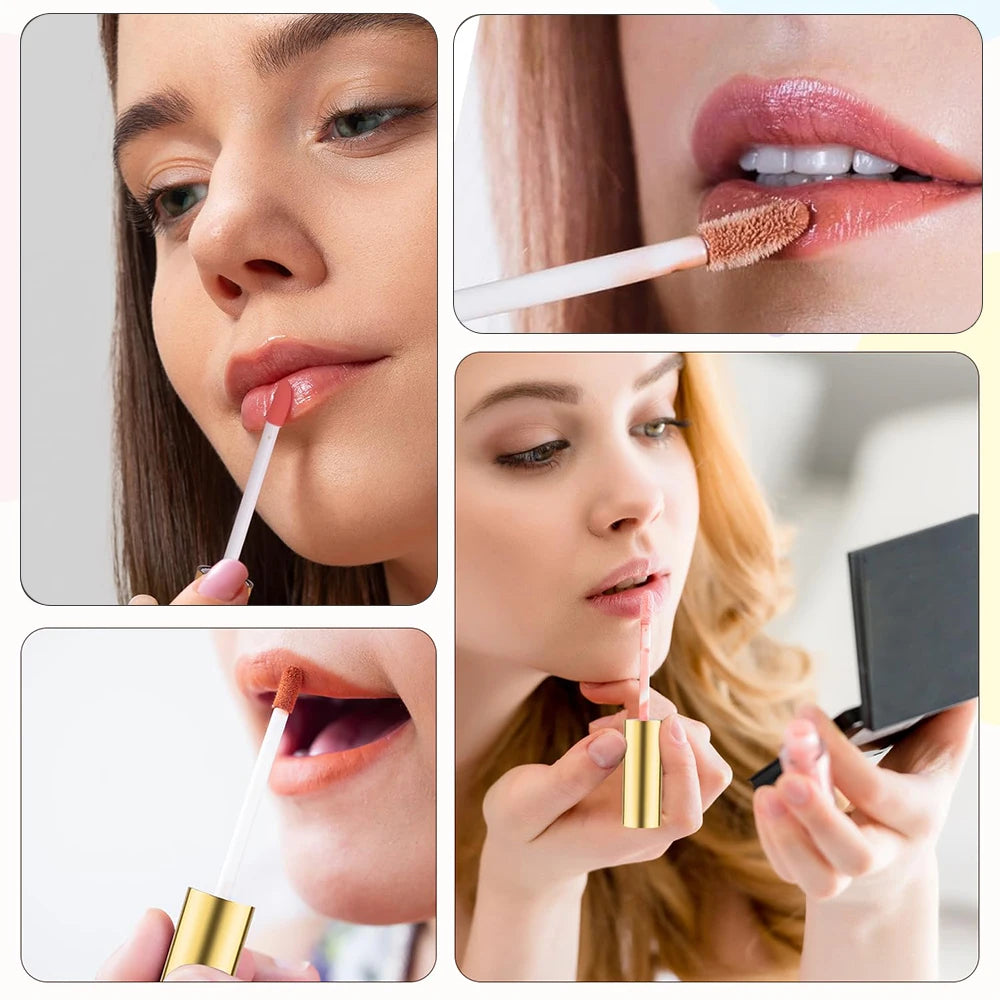 6 PCS Empty Lip Gloss Tubes 10ml Gold Lips Glosses Containers Empty Refillable Cosmetic Containers with Wand for Travel DIY
