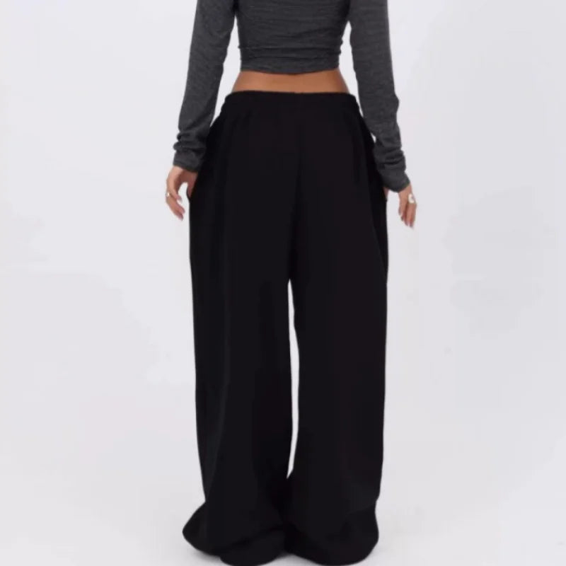 Retro Y2K Baggy Pants Fashion Women Pocket Elastic Waist Oversized Vintage Wide Leg Pant Casual Streetwear Sweatpant Trousers