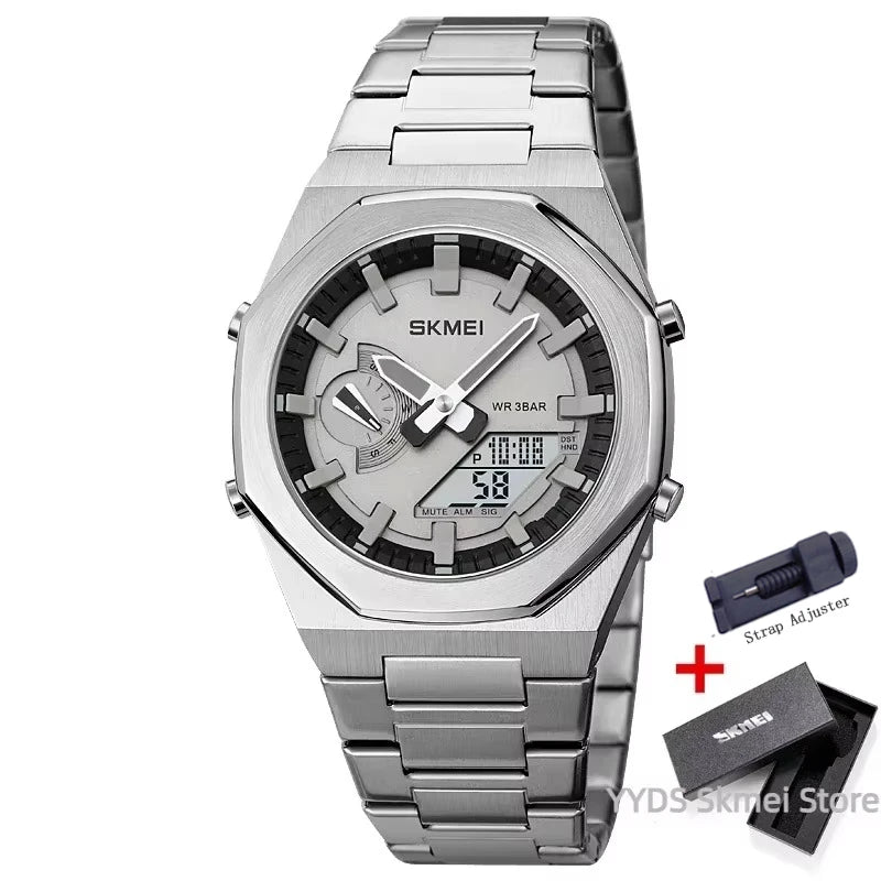 SKMEI Luxury Quartz Watch for Men Sport Stainless Steel Digital LED Display Waterproof Wristwatches Mens Clock Reloj Hombre 1816