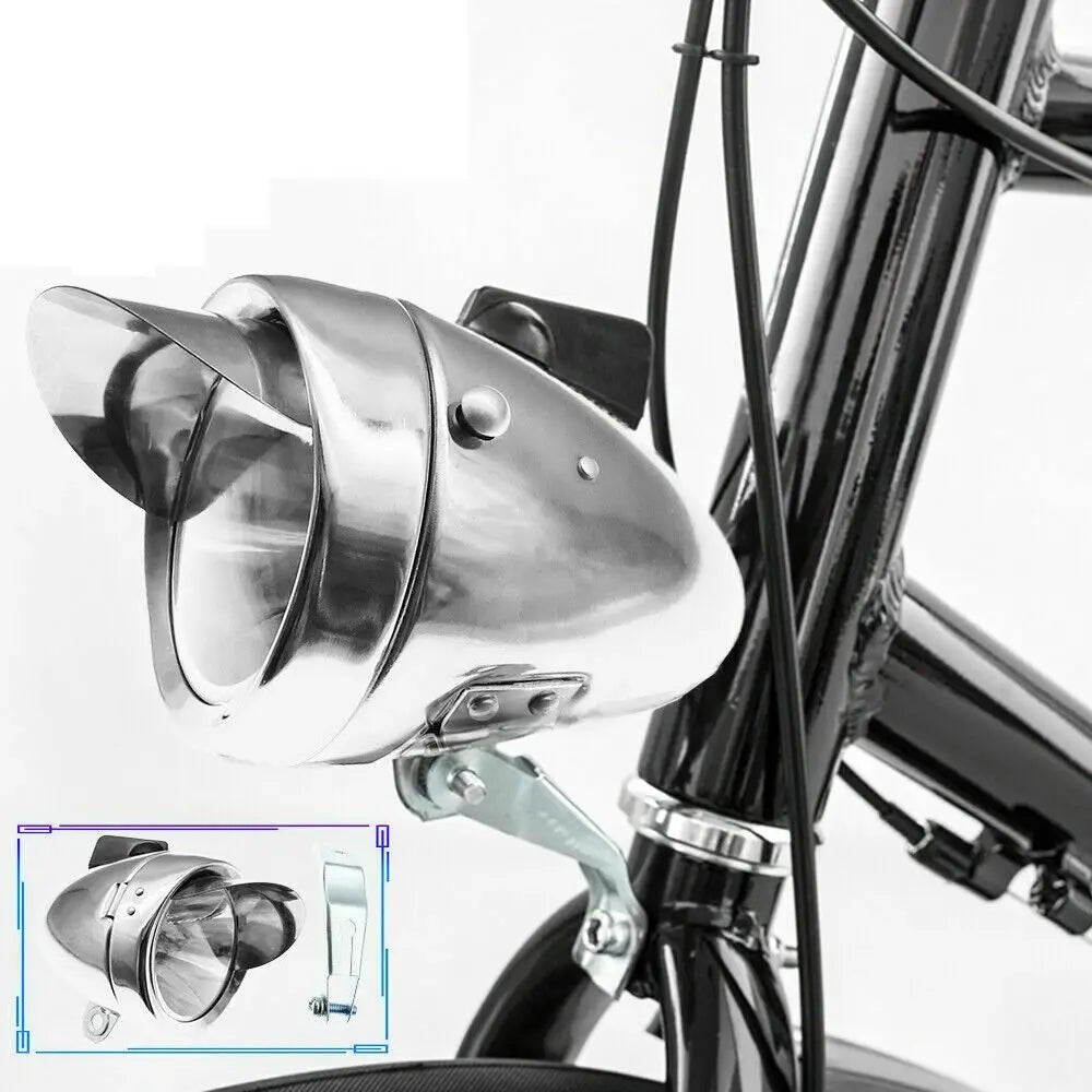 Retro Chrome Steel Bicycle Light Metal Case Easy Installation Bike Headlight Battery Powered Bike LED Lamp Bicycle Accessories