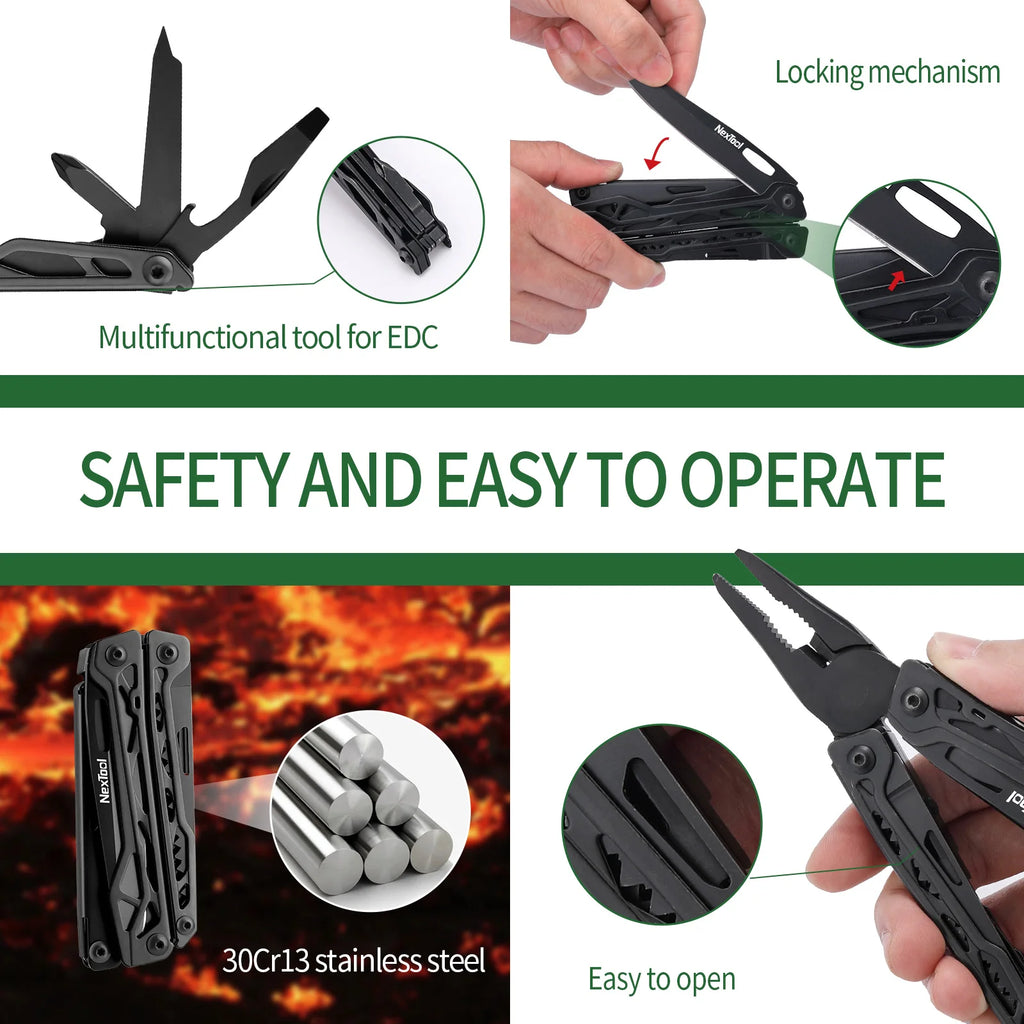 NexTool 11-In-1 Black Knight Multi-function Camping Tools Knife Outdoor Survival Folding Pliers Scissors Hand Multitool Tool Kit