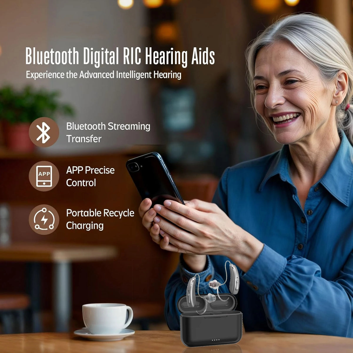 Hearing Aid for Deafness Self-Fitting OTC Hearing Aids Bluetooth Digital Sound Amplifier Portable Elderly Hearing Amplifier