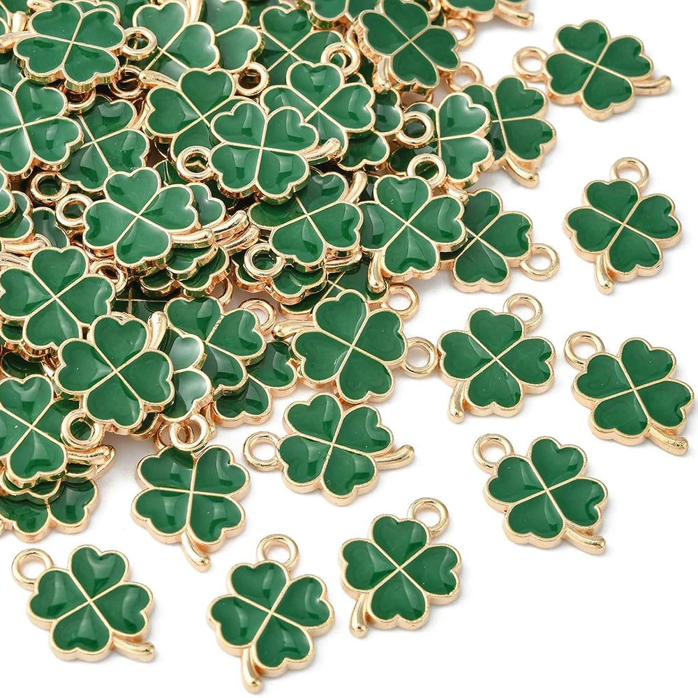 50pcs Lucky Four-Leaf Clover Charm Pendants Shamrock Hanging Charms Four Petal Lucky Leaf Pendant Charm DIY Jewlery Accessories