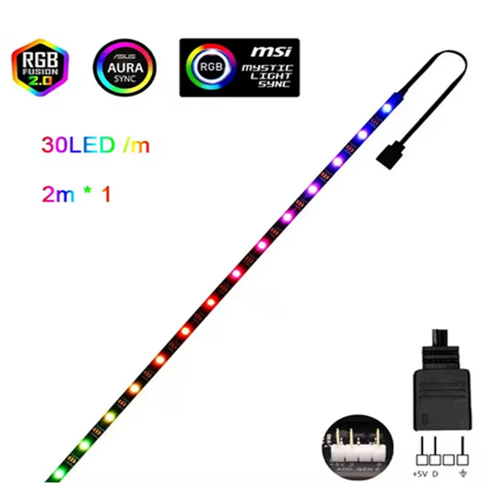 Addressable Rainbow PC Digital WS2812b LED Strip Light for 5V 3pin ARGB Header PC Case Asus Aura Sync RGBIC Fusion MSI Mystic