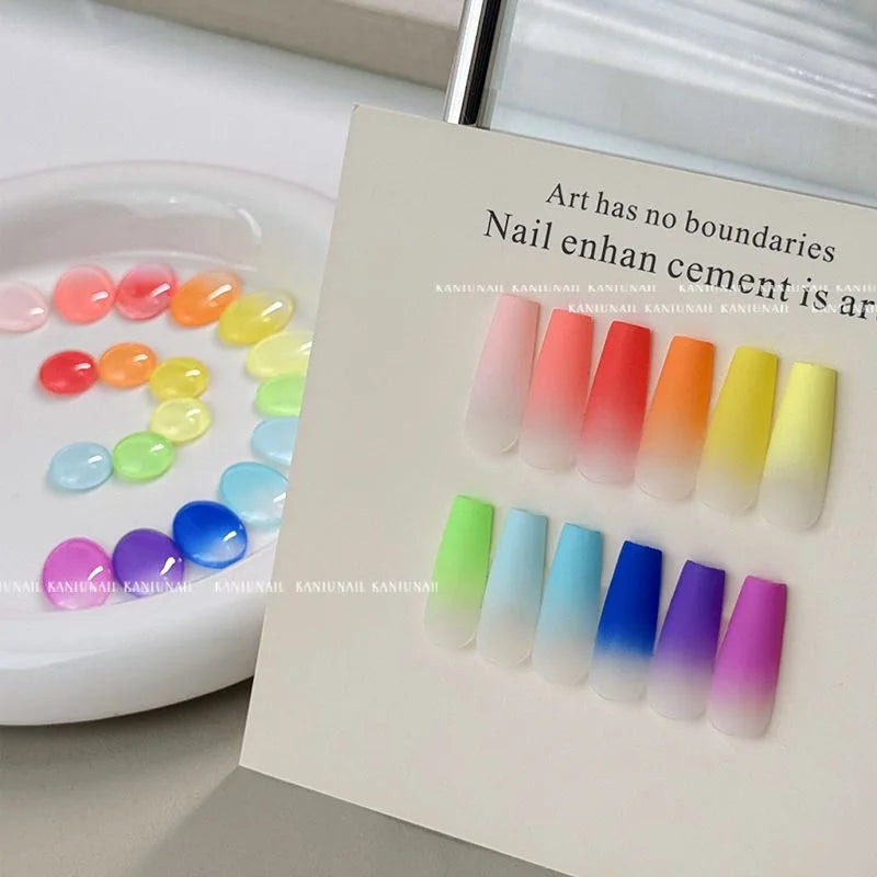 12 Color Full Rainbow Solid Nail Polish Adhesive, High Saturation Gloss Color Nail Kit, Fashionable LED Nail Art, Perfect Gift