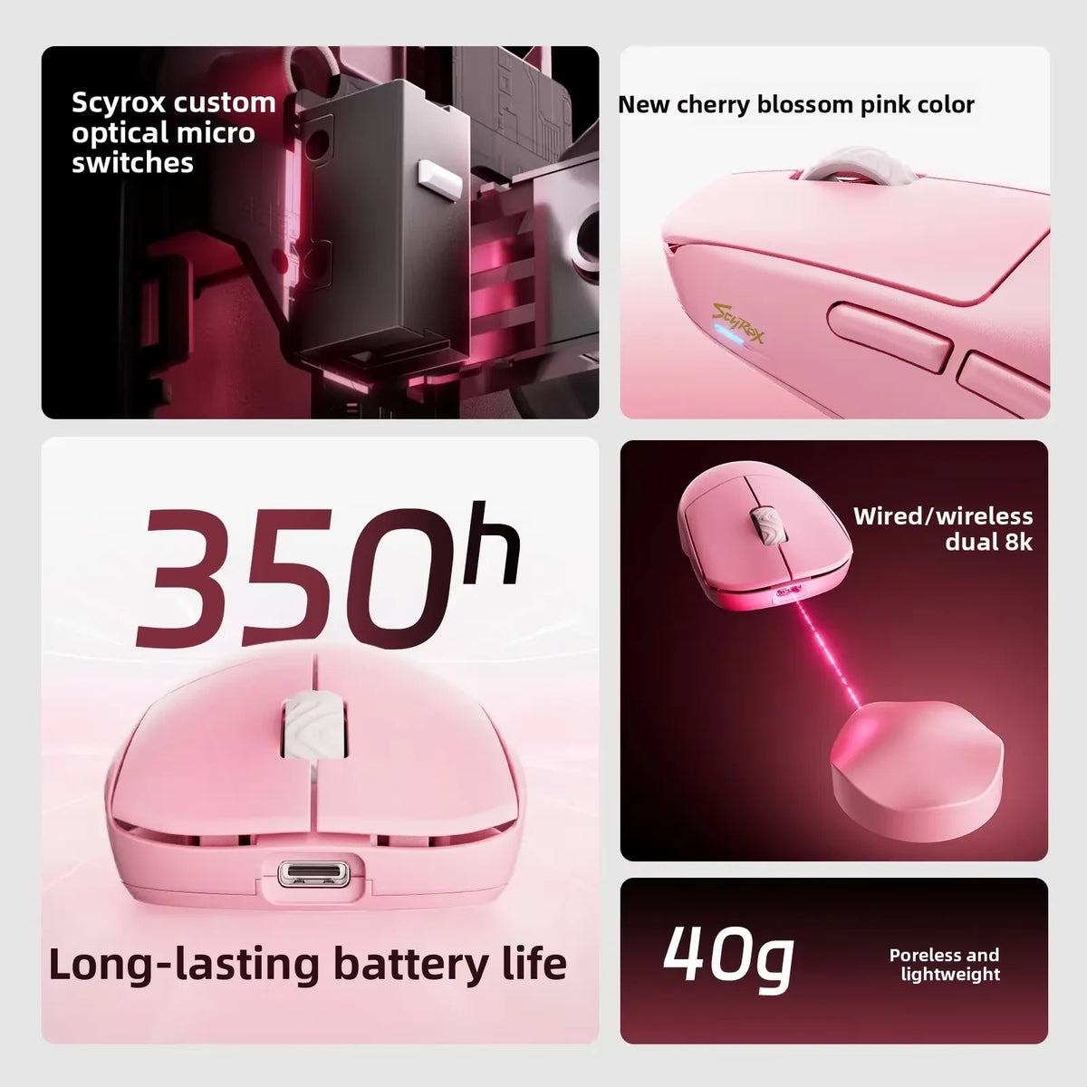Scyrox V8s 36g Lightweight Wireless Gaming Mouse 8K Polling Rate PAW3950 Sensor Ergonomic FPS E-sports Mouse Peripherals Gifts