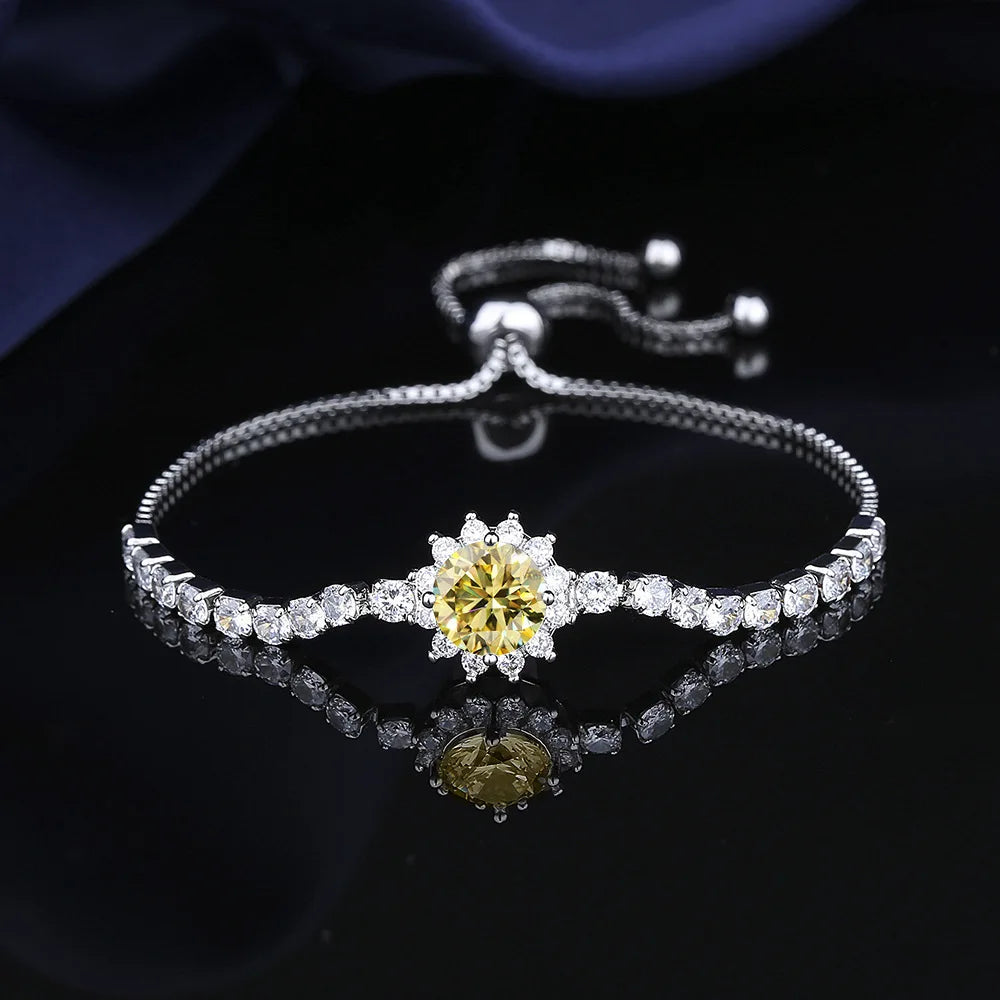 925 Sterling Silver Bracelet Moissanite Sunflower Bracelet Two Carats Hand Jewelry Women Pull-Out Style