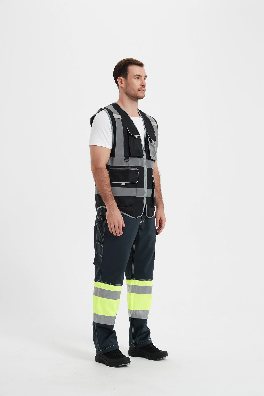 Multi Pockets Class 2 Night Working Vest Men Construction Work Clothes