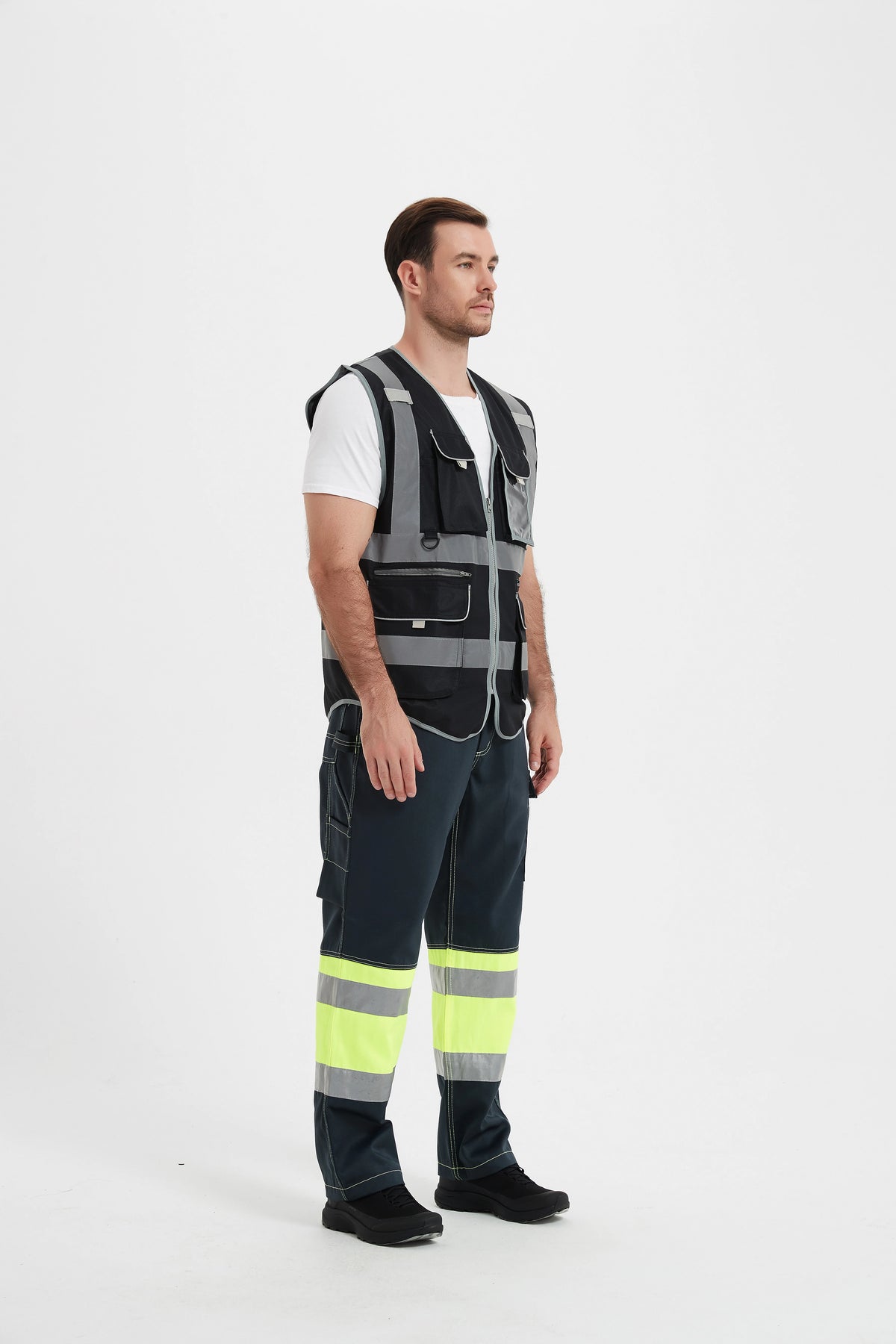 Multi Pockets Class 2 Night Working Vest Men Construction Work Clothes