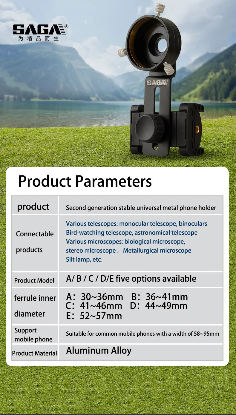 Metal mobile phone clip double monocular astronomical telescope microscope eyepiece connected to mobile phone for taking picture