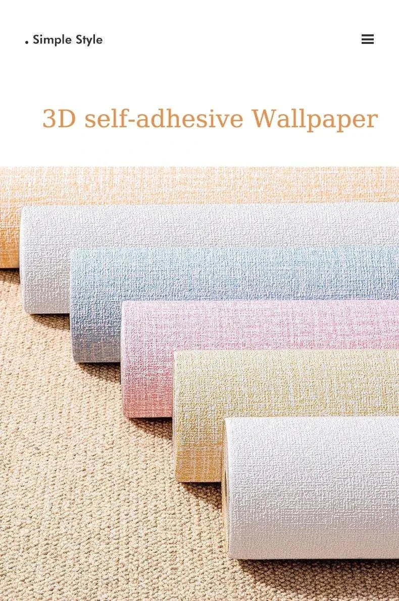 3D DIY Thicken Waterproof Mildew Proof Self-adhesive Insulation Wallpaper Linen Plain Color Stickers Renovation Wall Stickers