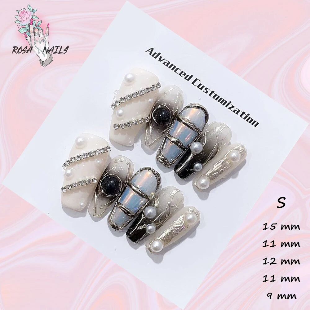 Punk Dragon Charms Press on Nail Artificial Long False Nails XS Black Dragons Goth Presson Tips Butterfly Fake Nail y2k Pressons