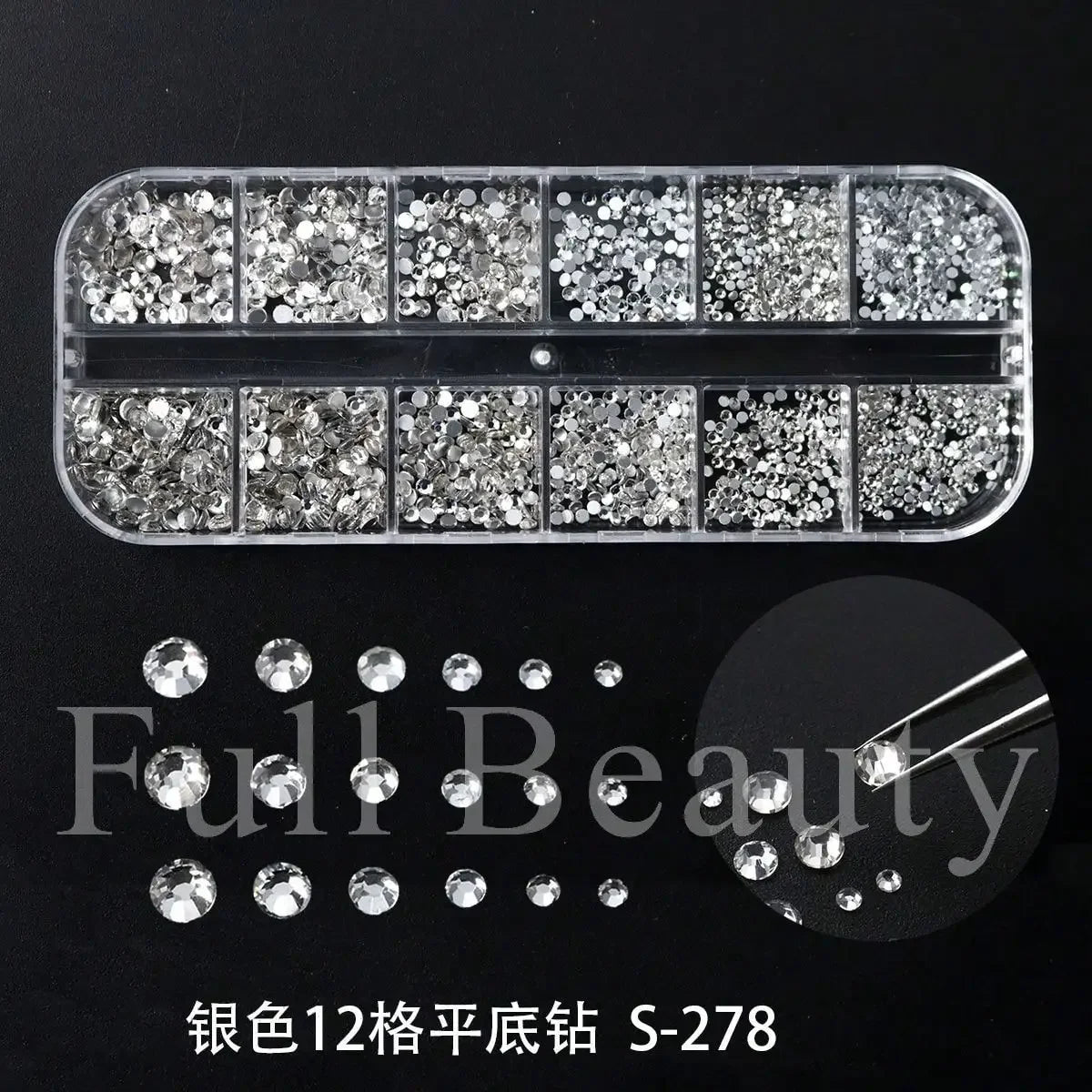 12 Grids Nail Rhinestones Mixed Size Clear Crystal AB Charms Flatback DIY Nail Art Decor