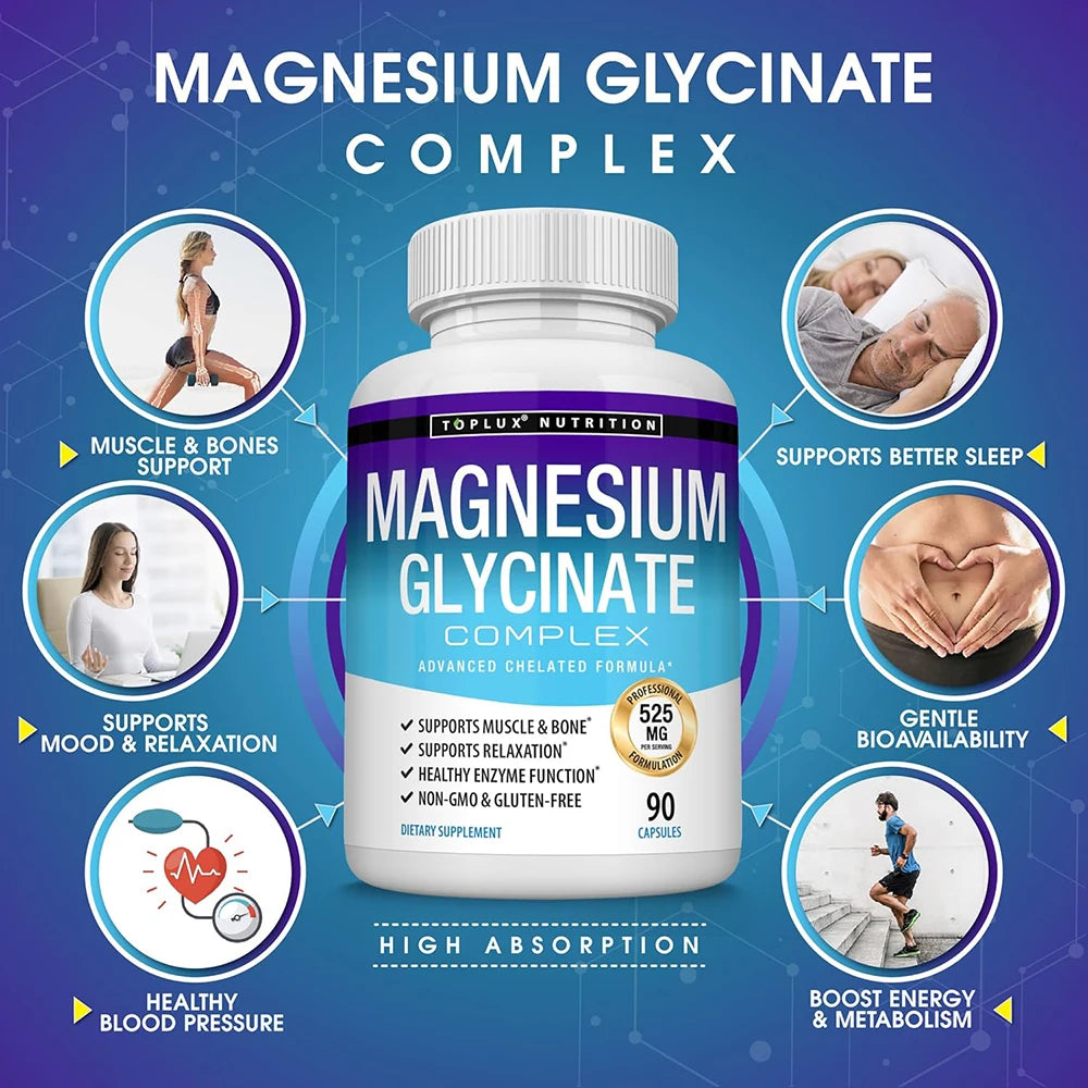 Premium Magnesium Complex Supplement 1000mg Magnesium Glysinate 525mg Blood Sugar Complex 940mg Moringa Capsules 1200mg Non-GMO