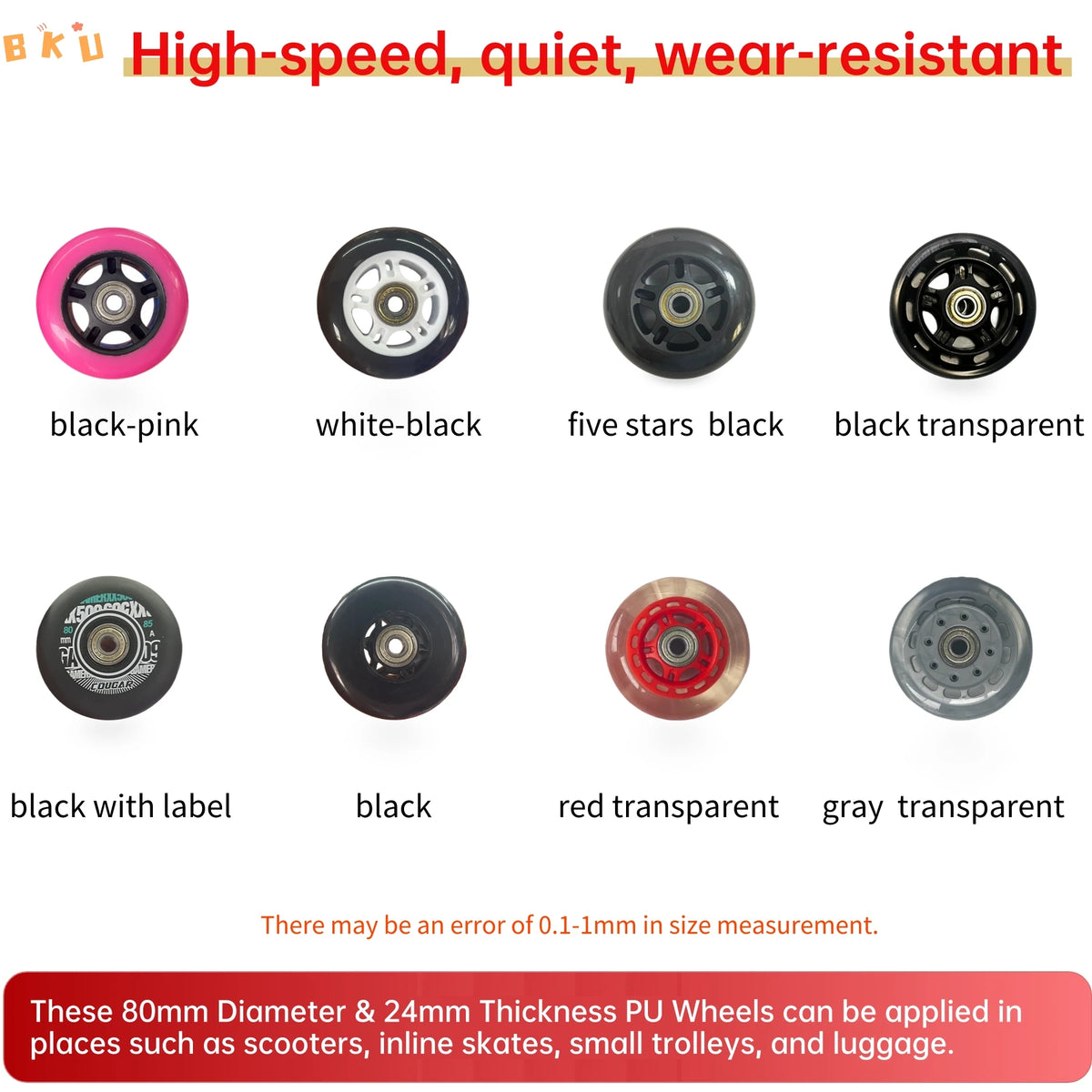 2 Pcs 80mm Inline Skate Wheels - High Elastic, Silent & Wear-Resistant for Luggage, Carts, Kids' Scooters