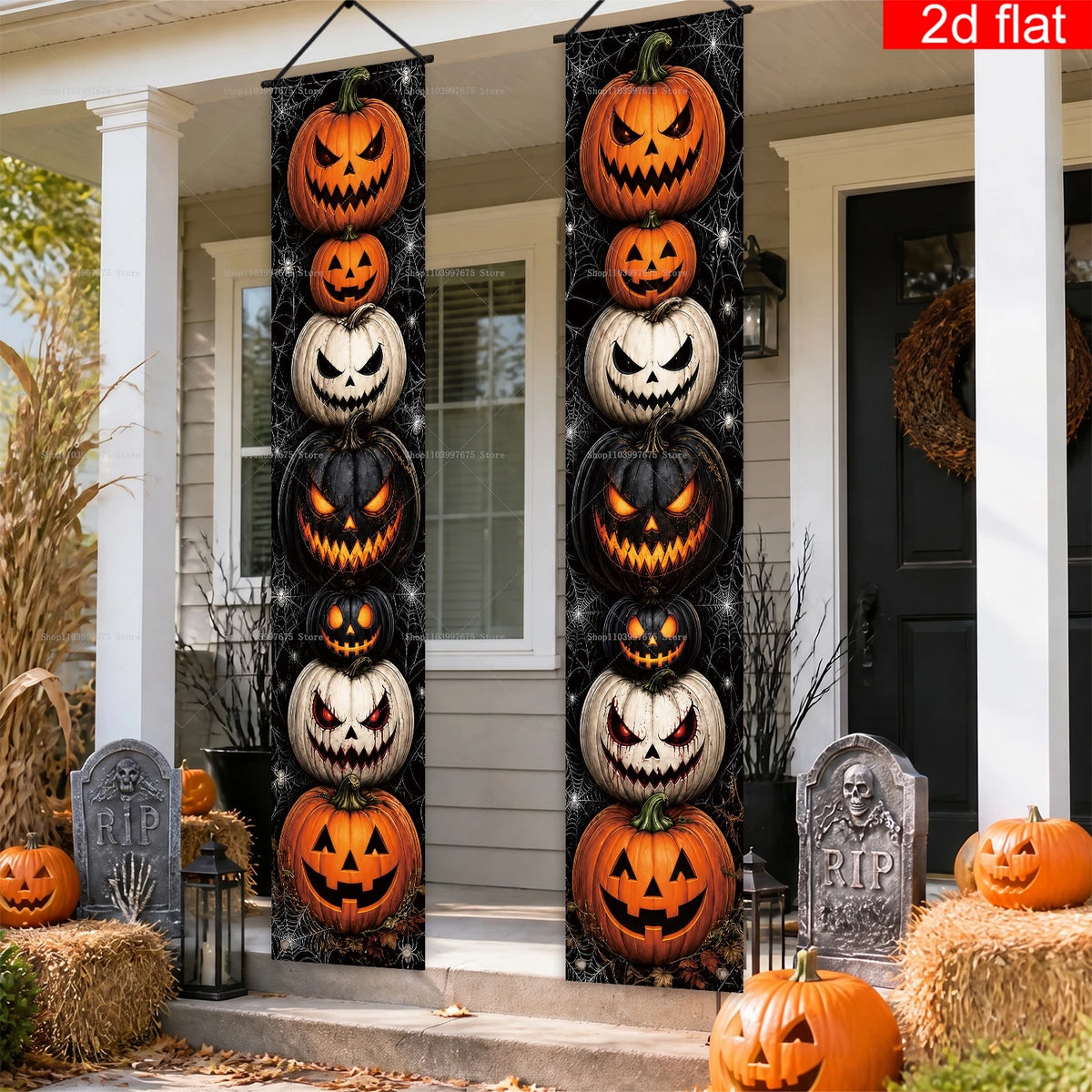 Halloween Decorations Porch Banner Scary Jack Lantern Pumpkin Spider Web Hanging Sign for Indoor Outdoor Halloween Party Decor