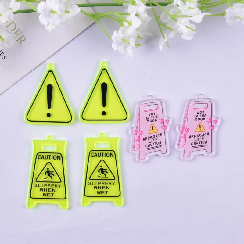 10pcs Beware of Wrestling Warning Signs Acrylic Charms Pendant for Women DIY Jewelry Making