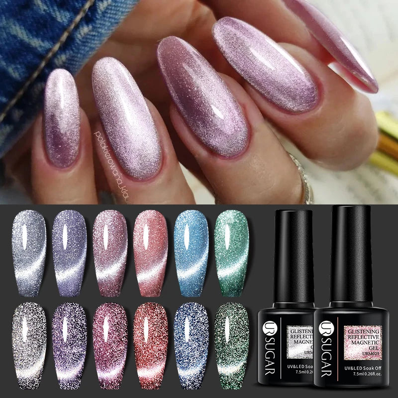 UR SUGAR 7.5ml Reflective Magnetic Gel Nail Polish Glitter Silver Pink Magnet Gel Soak Off UV LED Nail Manicure Varnish UV Gel