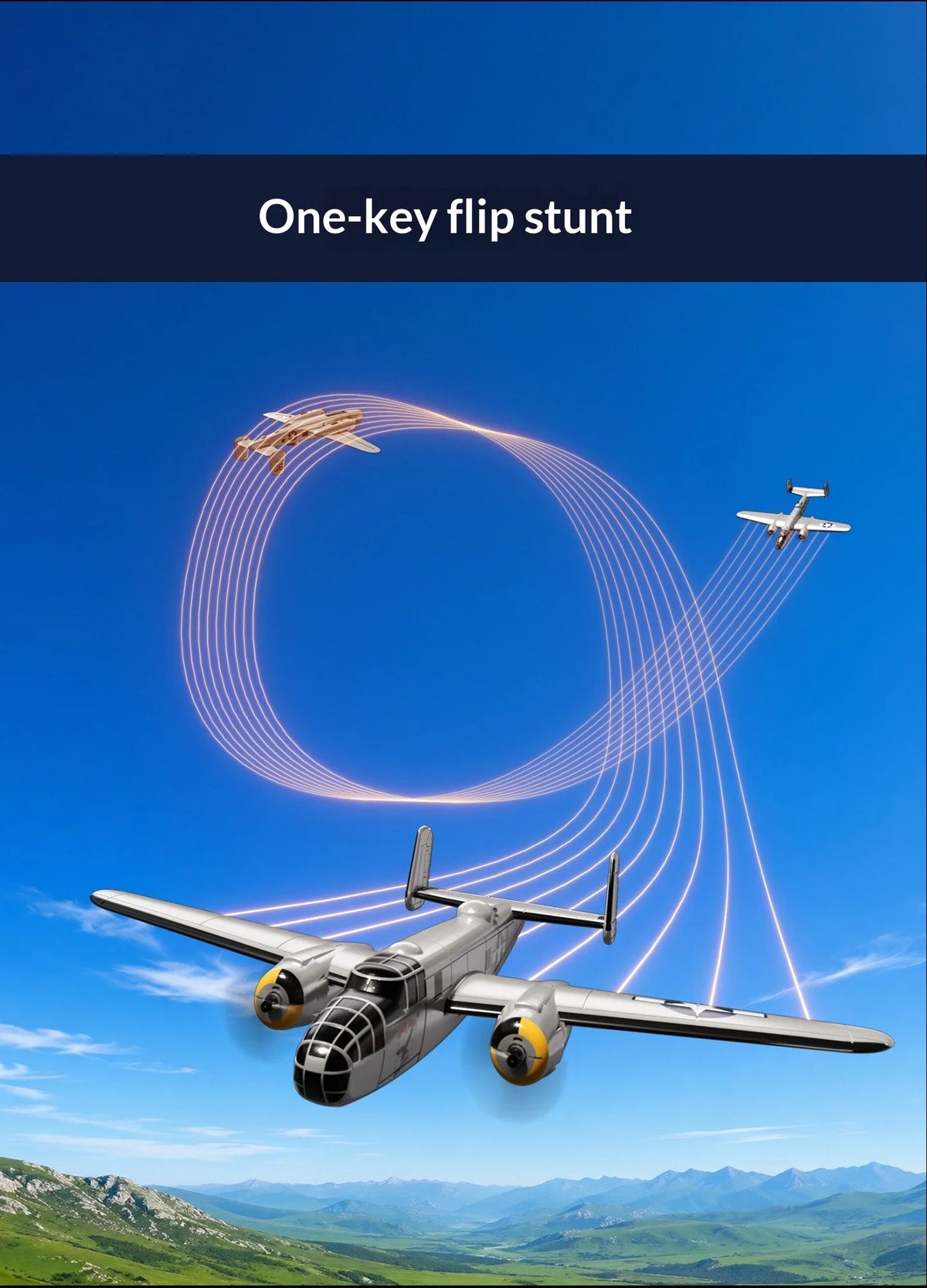Volantex B25 Mitchell Bomber Remote Control Rc Fixed Wing 3 Channel Dual Motor Foam Airplane With Xpilot Stabilization System