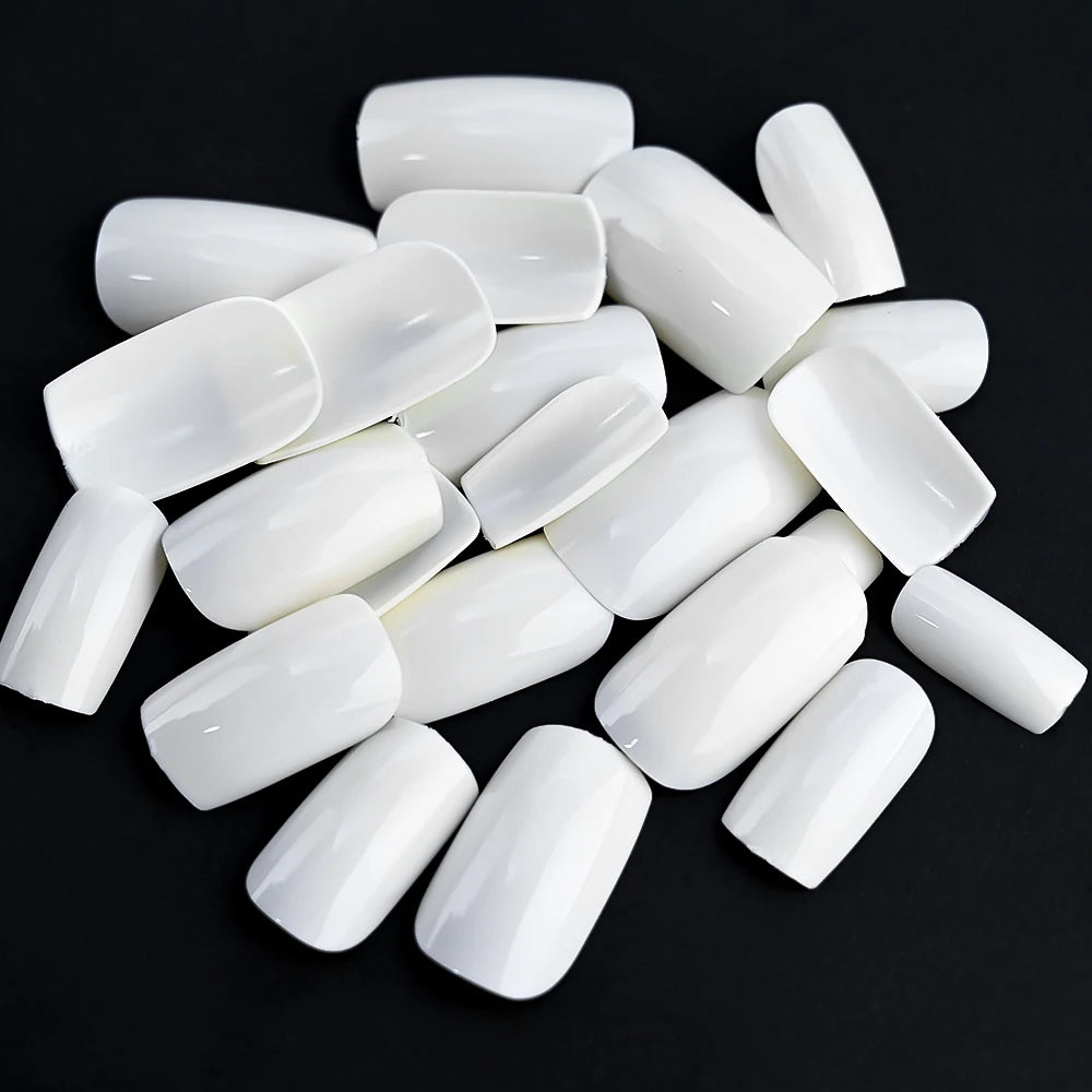 100pcs White Medium Square False Nails Full Cover Acrylic Artifical Fake Nail Tips Women Nail Decoration 10 Sizes Press On Nails