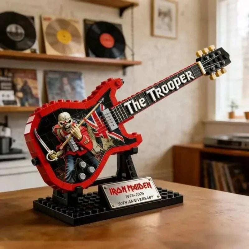 New Building Block Guitar Model Assembling Ornament Rock Band ACDC Iron Maiden Creative Toys Puzzle Construction Set Blocks 14+y