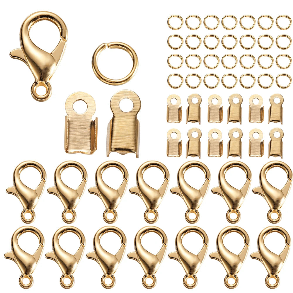 80Pcs/lot Alloy Lobster Clasp Jump Rings Connector Clasp Crimp End For Bracelet Necklace Chains DIY Jewelry Making Supplies