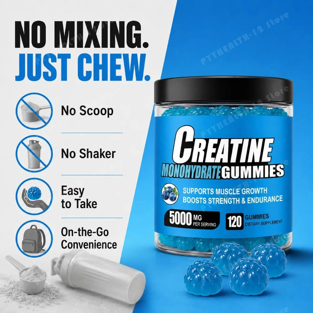 Creatine Monohydrate Gummies 5000mg Per Serving, 120 Gummies for Muscle Strength, Endurance & Energy, Dietary Supplement