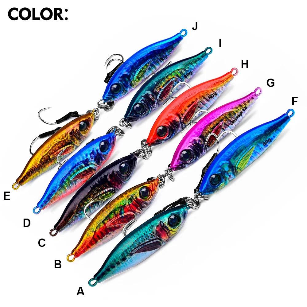 PROBEROS 5pcs Luminous Metal Jig Lure 30g 40g 60g 80g 3D Eyes Fishing Lures Bionic Bait Jerkbait Bass Pike Wobblers Swimbait
