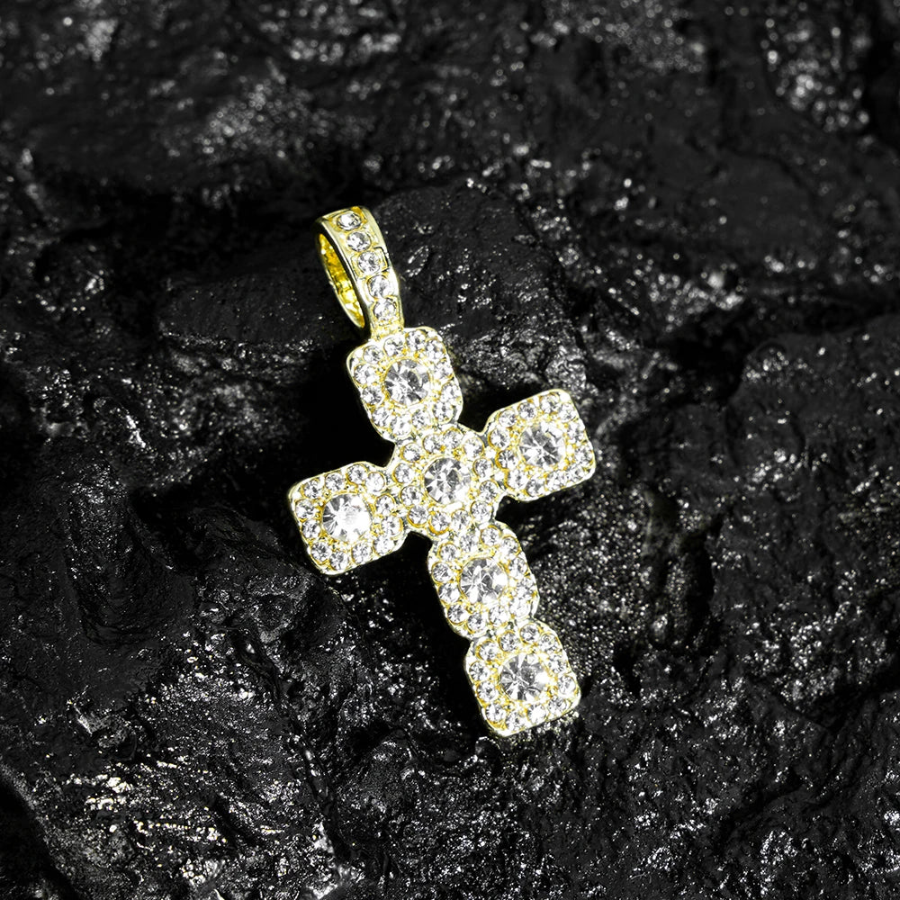 2025 New Hip Hop Cross Pendant Necklace Men 4mm Rhinestone Tennis Chain Iced Sparkling Necklace Women Punk Jewelry Fashion Gift