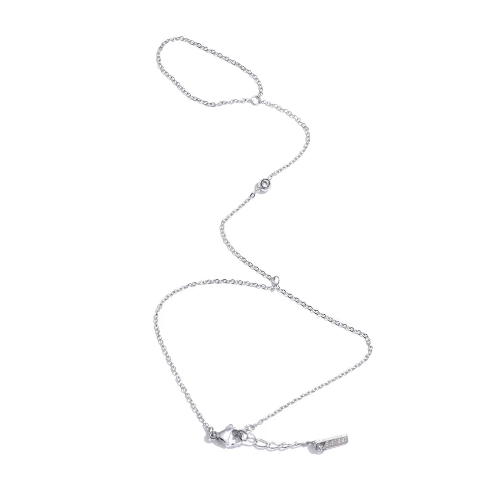 Yhpup Hot Style Zirconia Round Back of Hand Chain Finger Bracelet Bangle Stainless Steel Chic Fashion Jewelry Wholesale 2025 New