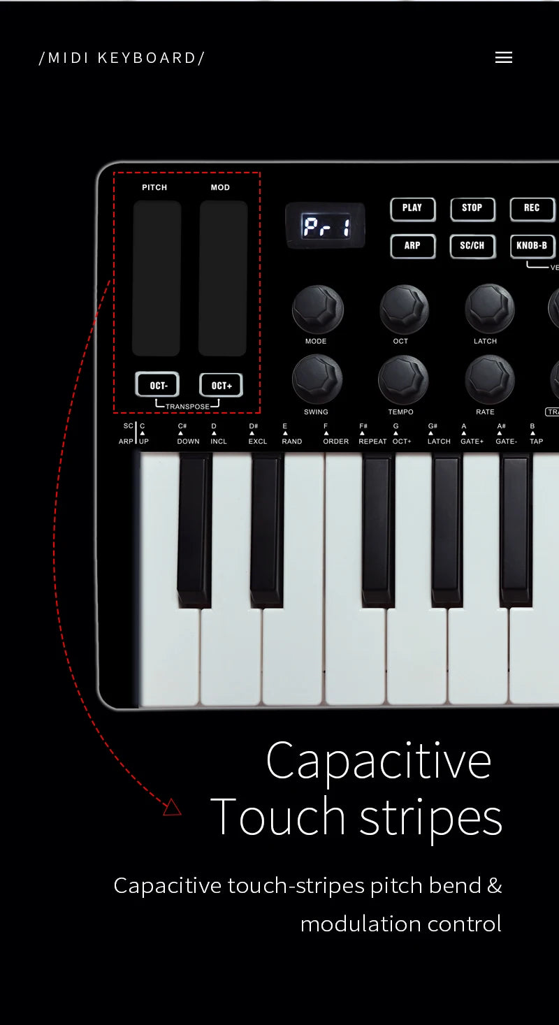 M-VAVE Portable MIDI 25-Key USB MIDI Keyboard Controller with 8 Backlit Drum Pads 8 Knobs 8 RGB Music Keyboard Instruments