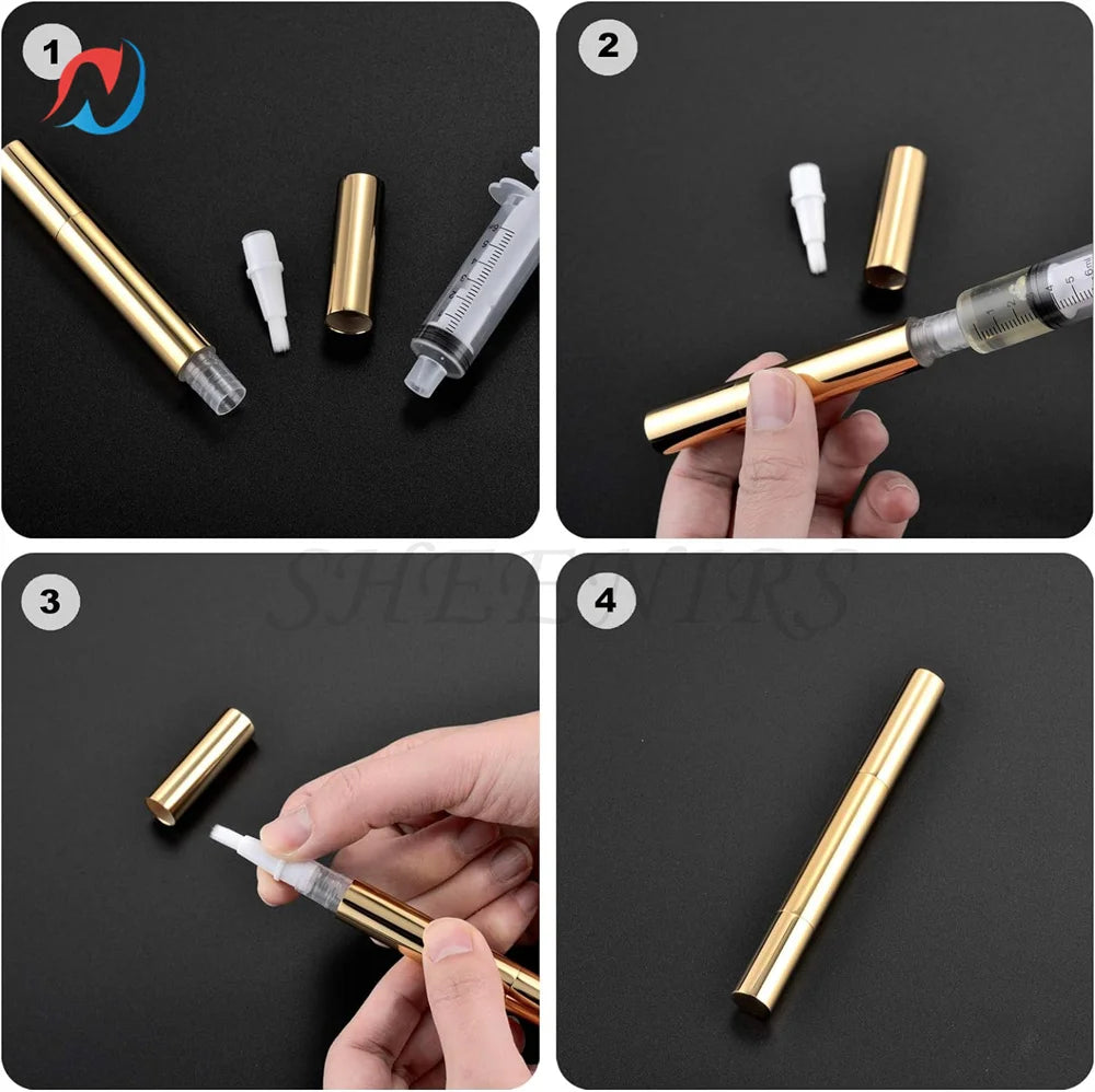 10/20/30pc 5ml Gold Cuticle Oil Pen Empty Twist Pen for Cuticle Oil Applicator Disposable Nail Oil Pen with Brush Eyelash Growth