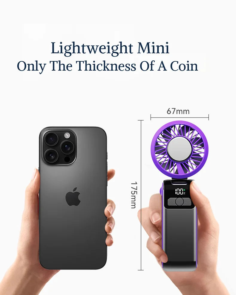 Handheld Folding Semiconductor Digital Display Desktop Fan Cooling Superconductor Ice Compress Handheld Fan One-Button Outdoor