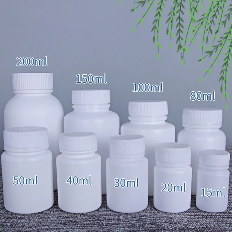 30PCS 15ml-100ml Plastic Reagent Packing Refillable Bottles HDPE White Empty Seal Containers Medicine Pill Solid Powder Vials