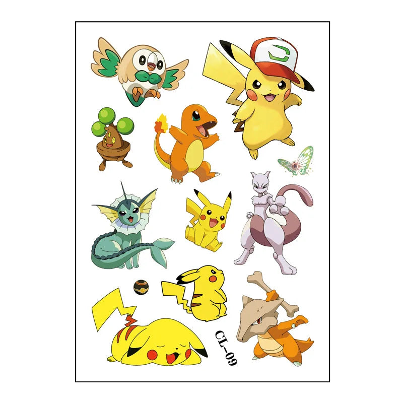 1Pcs New Pokemon Tattoo Stickers Pikachu Action Cartoon Temporary Tattoos For Funny Birthday Gift