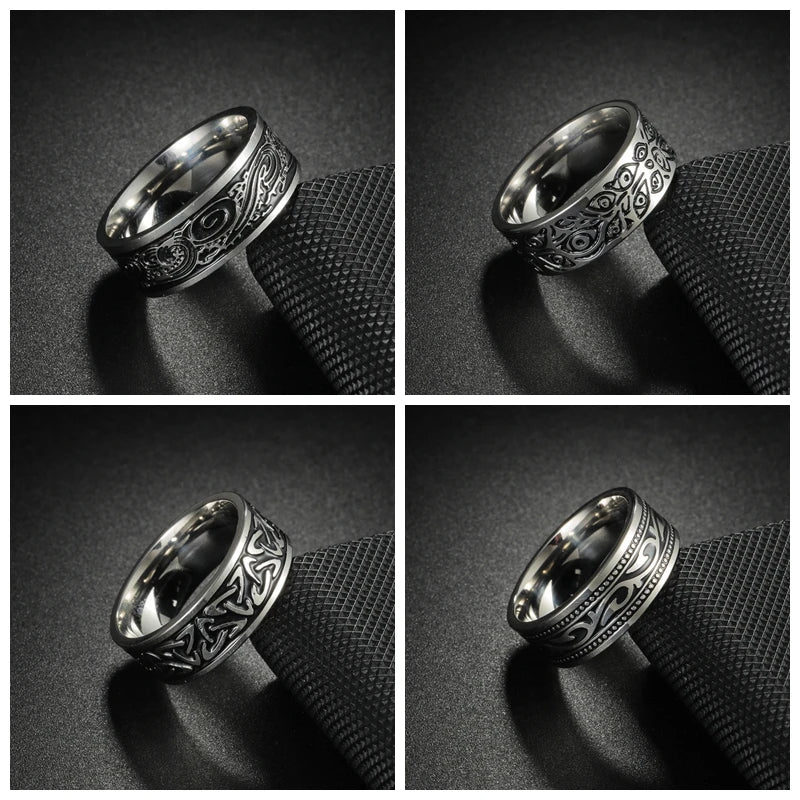 Stainless Steel Rings for Men Eye Silvery Retro Carving Celtic Band Rings Vintage Biker Band Rings
