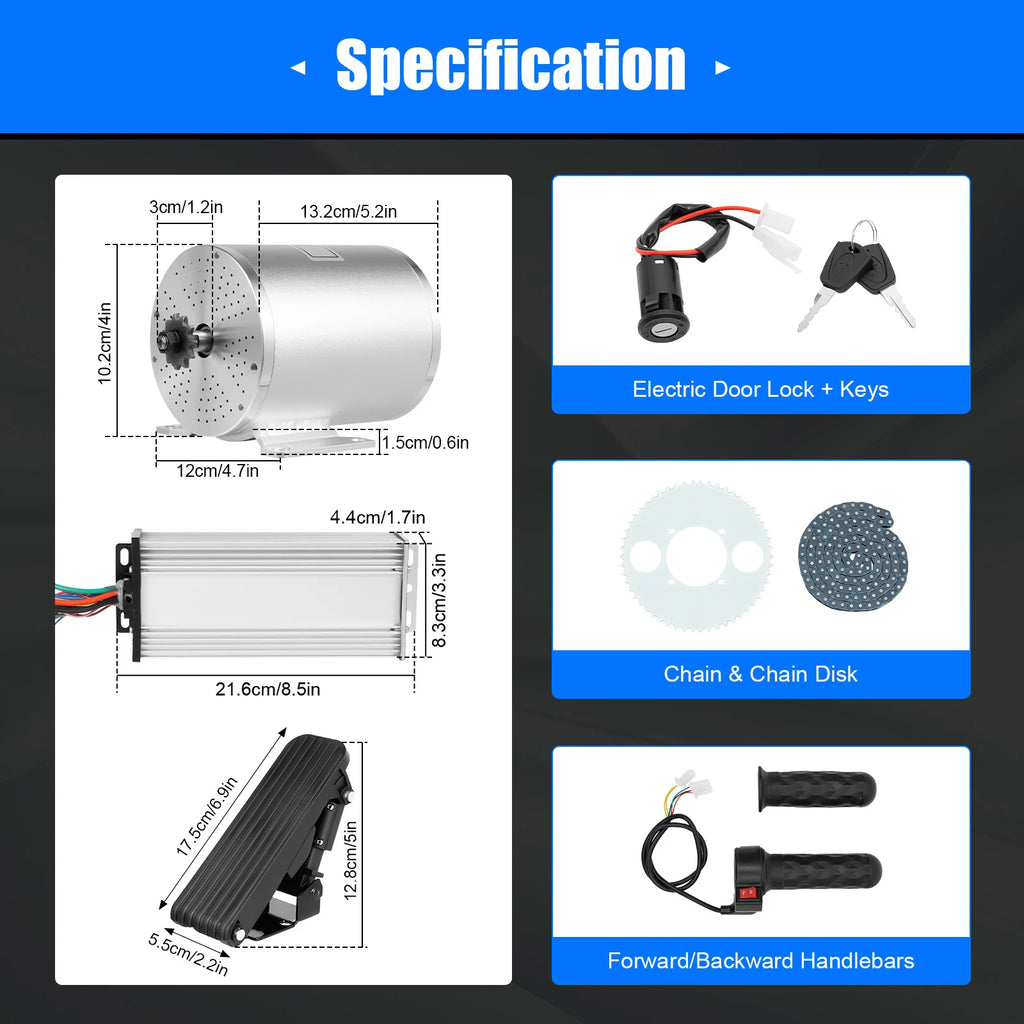 3KW Electric Brushless Motor Kit 48-72V Electric Bike Motorcycle E-Scooter Conversion Kits Controller Throttle