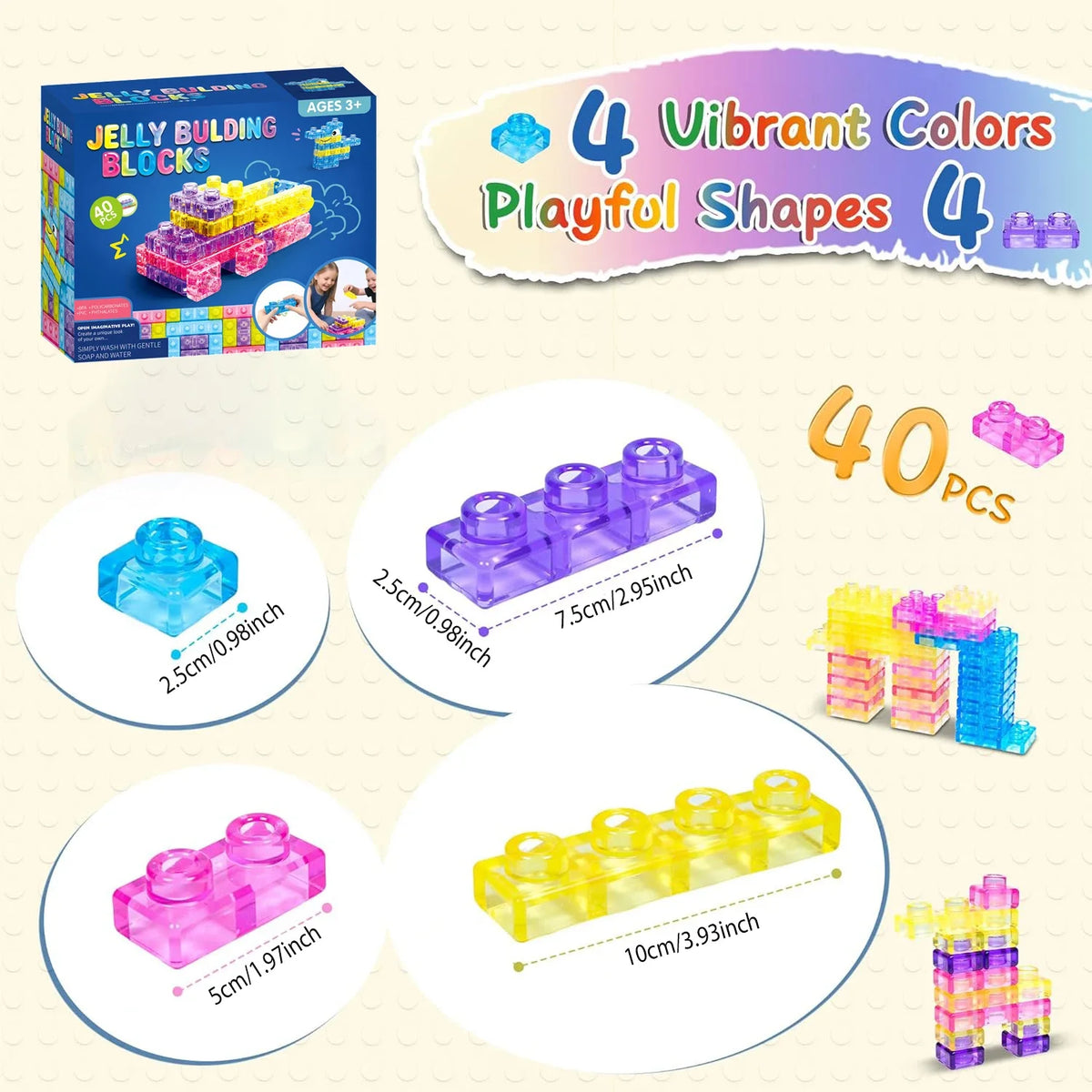 40 PCS Sensory Soft Building Blocks for Toddlers Squishy Stacking Toy Set Stretchable Early Learning Construction Playset