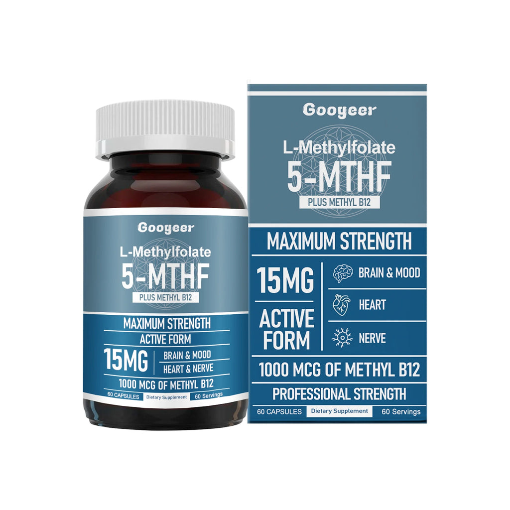 Googeer L Methylfolate 15mg + Methyl B12 1000mcg Active Folate B12 Support 60 Capsules