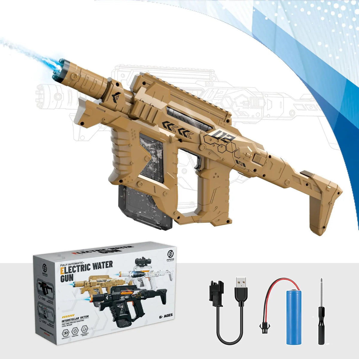 @Space Electric Water Gun Energy Ring Burst Transformation LED Lights Large Capacity Full Auto Continuous Fire Squirt Gun Toy