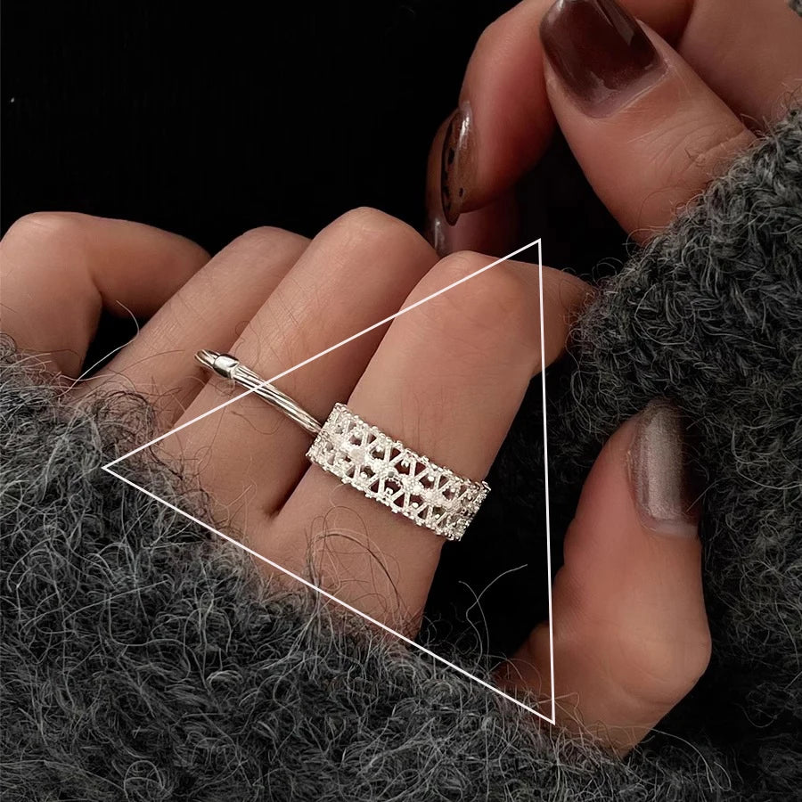 925 Sterling Silver Flower Geometry Ring For Women Girl Hollow Out Zircon Grace Wide Jewelry Gift Dropshipping