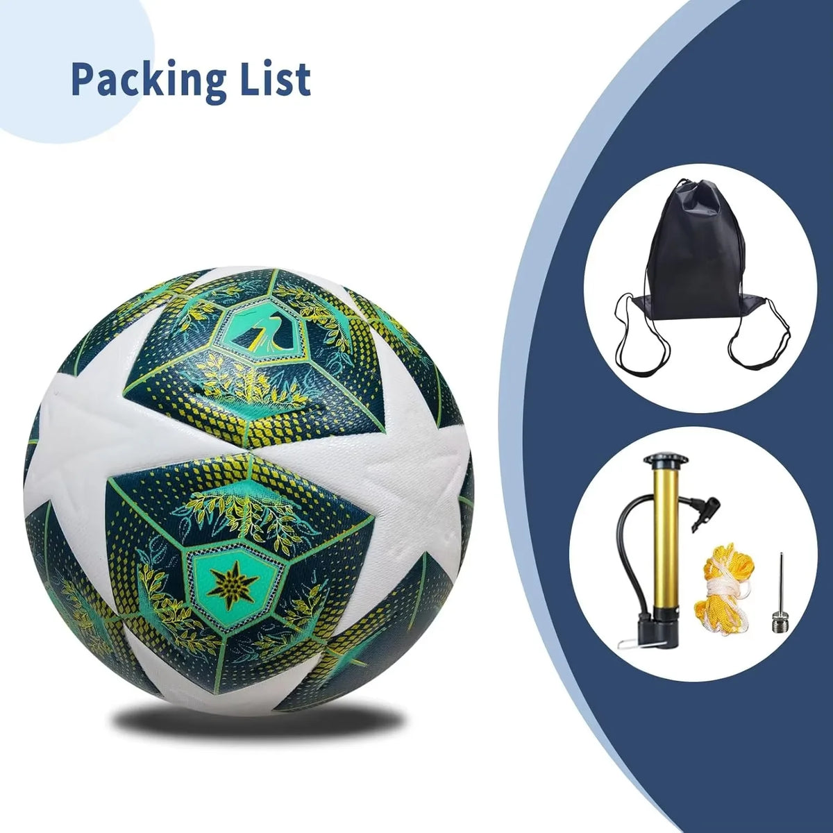 Professional Soccer Ball Size 5–Thermal Bonded Waterproof PU Match-Quality Training Ball(Full Set of Accessories)Football Match