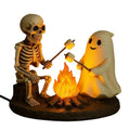 Halloween Skeleton & Ghost Bonfire Night Lamp, Flickering Campfire Nightlight, Spooky Indoor Tabletop Home Decoration Ornament