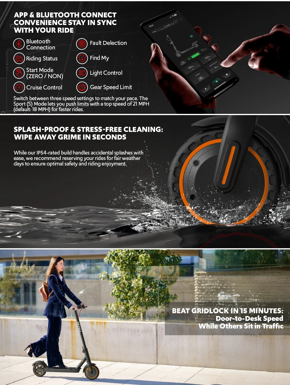 Electric Scooters for Adults,19 MPH 19 Miles Folding E-Scooter Built-in Side Lights, 550W Motor