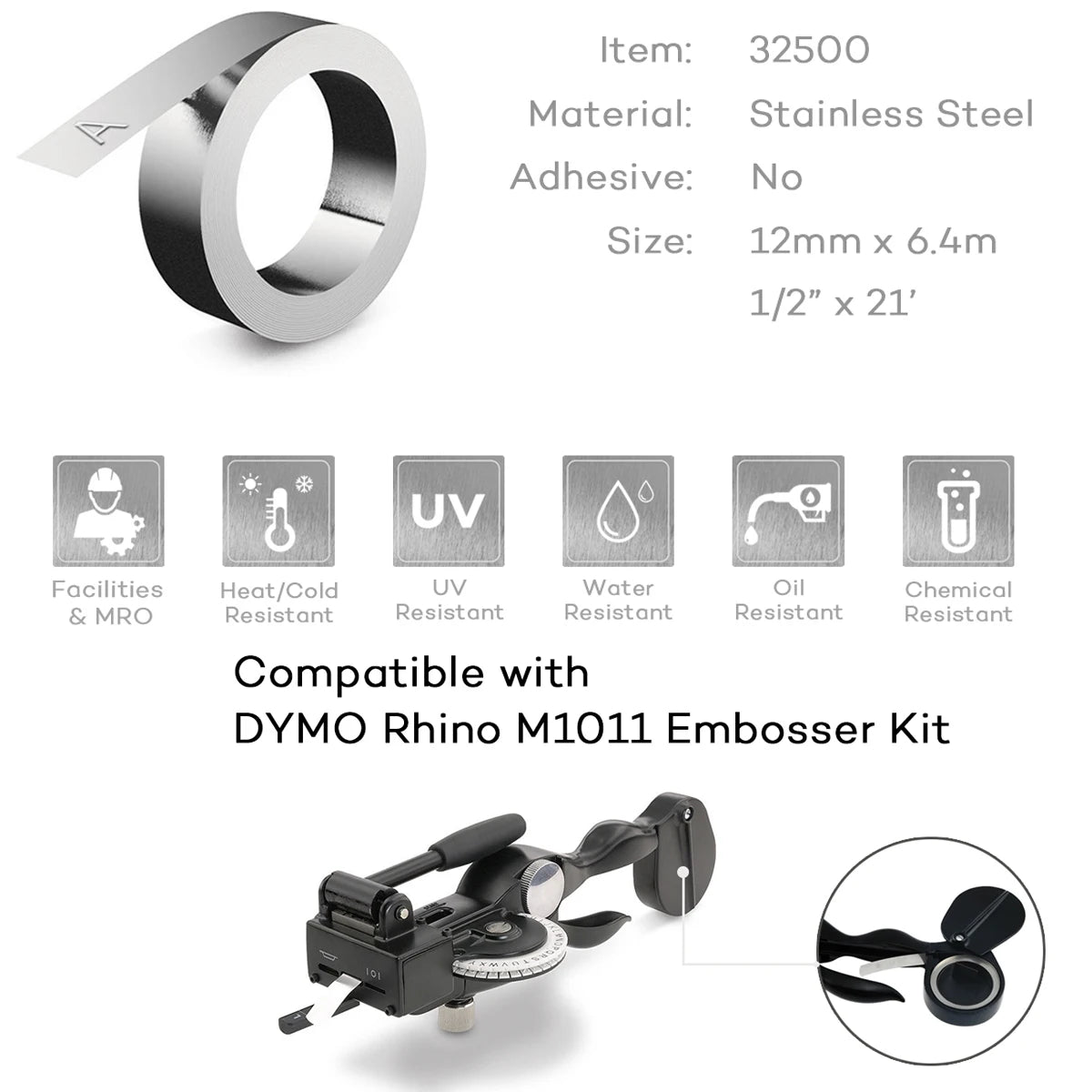 10 Rolls Compatible For DYMO 32500 35800 31000 Embossing Metal Tape FOR Dymo rhino M1011