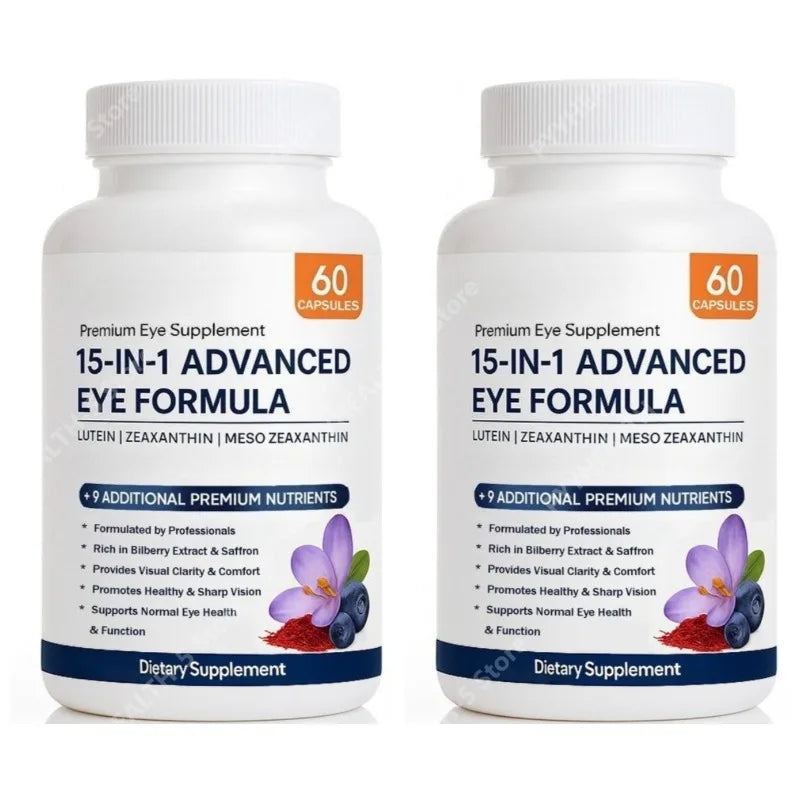 15 in 1 Advanced Eye Formula Lutein Capsules Eye Vitamin and Mineral Supplement with Lutein Zinc, 60 Count