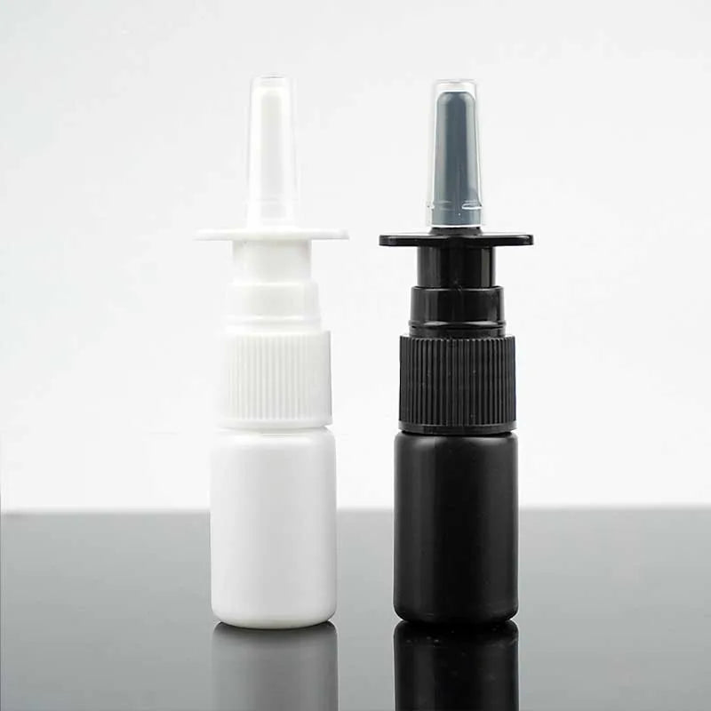 100/200pcs 10ml HDPE Black Empty Nasal Spray Bottle Pump Sprayer Mist Nose Spray Bottle Portable Refillable Bottling Packaging